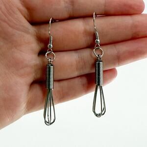 Novelty Wire Chef Whisk Earrings, Fun Handmade Novelty Drop Kitchen Utensils